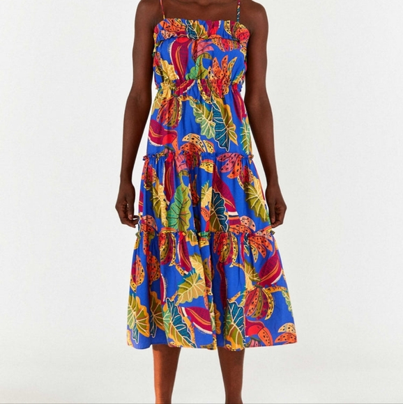 FARM Rio Blue Beaks & Bananas Tiered Midi Dress - Picture 3 of 8